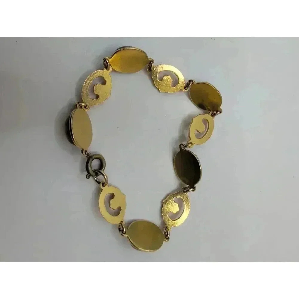 Vintage Inspired Amethyst Cabochon Gold Plated Link Bracelet Elegant & Timeless - Picture 3 of 7